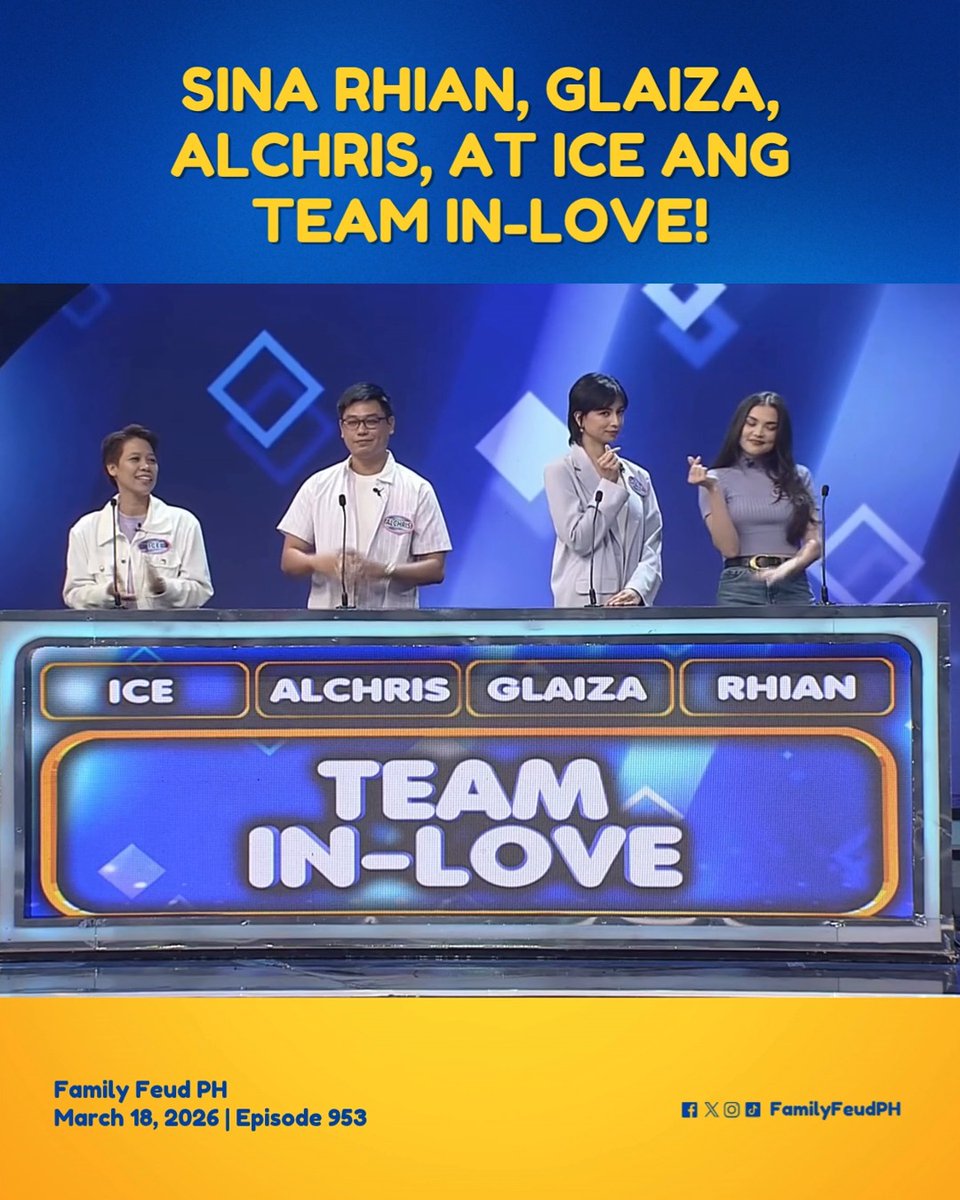 #FamilyFeudPH #SneakPeek: Team In-Love, hindi magpapahuli sa hulaan at tawanan! Bumisita sa at panoorin ang Kapuso Stream, weekdays, 5:35 PM sa Family Feud PH’s Facebook at YouTube.