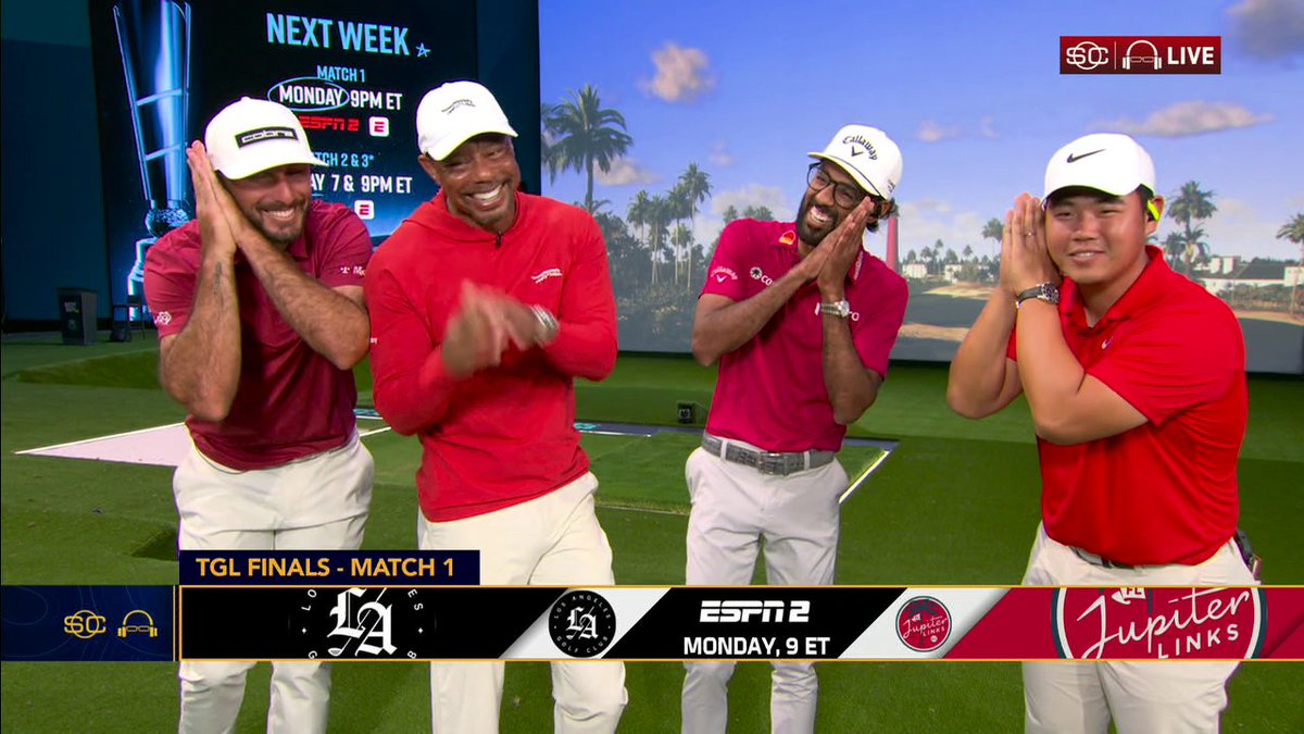 Tiger Woods and Jupiter Links Golf Club catch up with @notthefakesvp after punching their ticket to the TGL championship 🔥