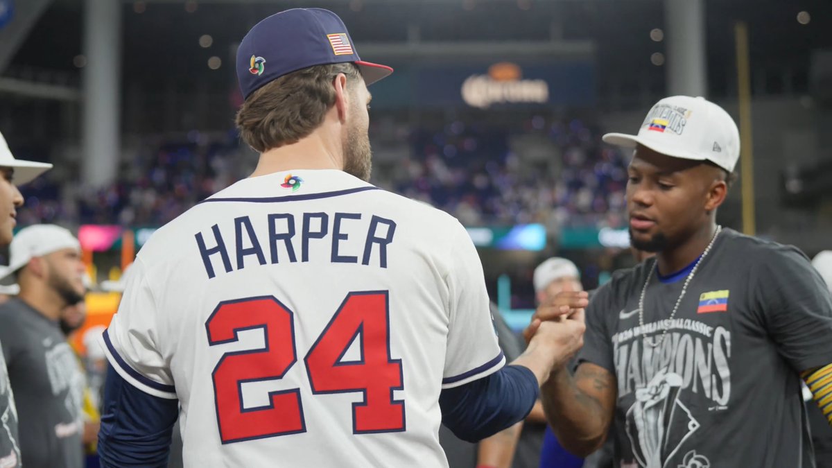 Respect 🫡 Bryce Harper congratulated players from Team Venezuela following their #WorldBaseballClassic championship win 👏
