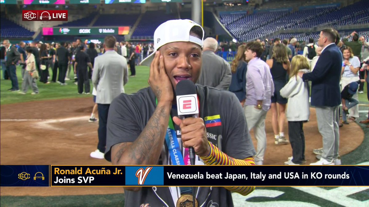 Ronald Acuña Jr. reflects on a historic moment for Venezuela ❤️ He talks with @notthefakesvp after Venezuela defeats Team USA to win its first-ever World Baseball Classic championship ⤵️ 🔥