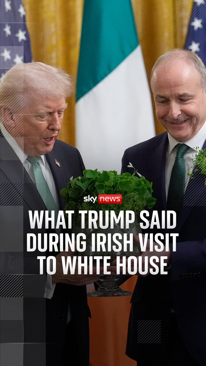 Donald Trump repeated his jibe at Keir Starmer, saying he is 'no Winston Churchill' as he spoke to reporters in the Oval Office alongside Irish Taoiseach Micheál Martin. Sky's Stephen Murphy reports. 🔗
