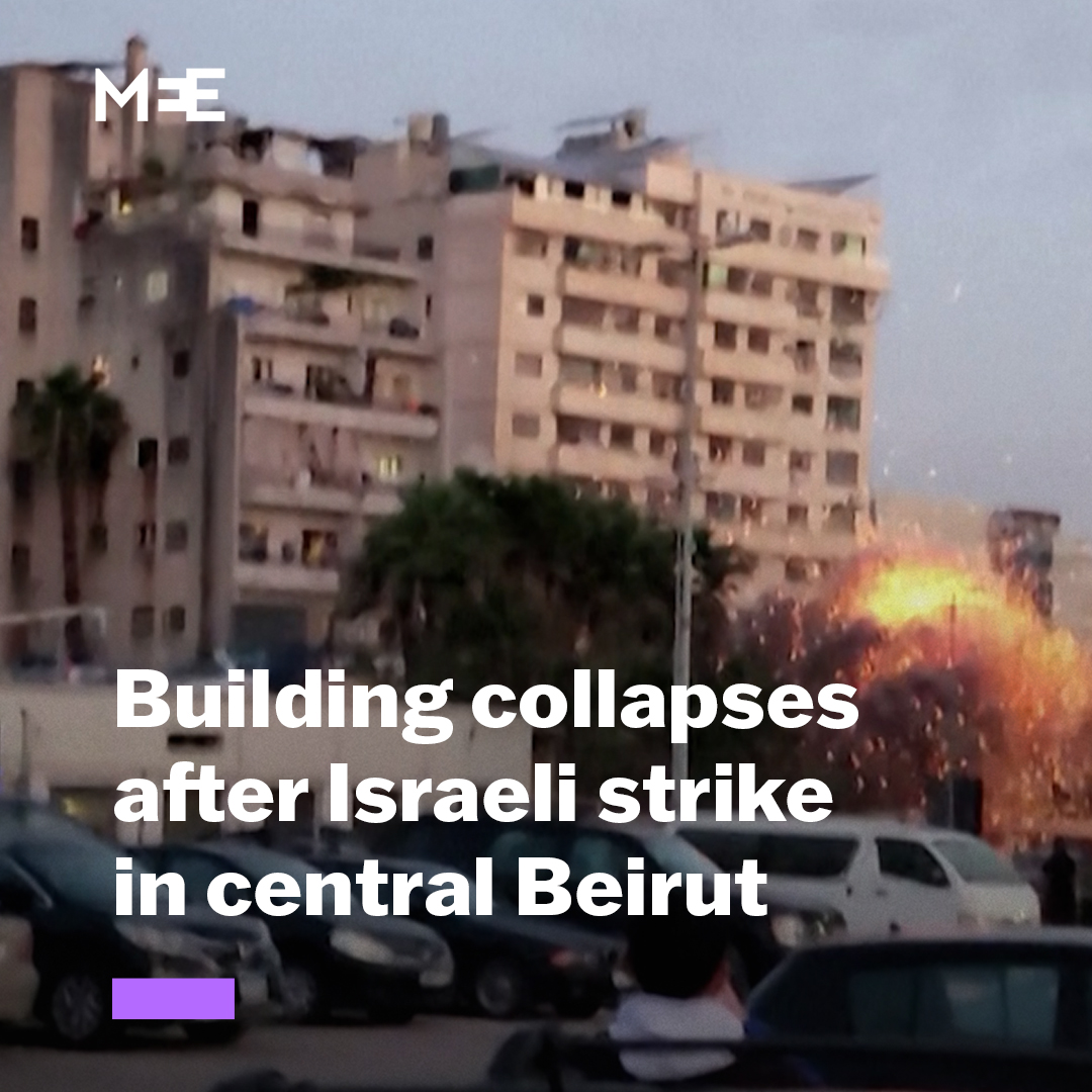 Footage captured the moment an Israeli air strike levelled a building in the Bachoura neighbourhood in central Beirut on Wednesday