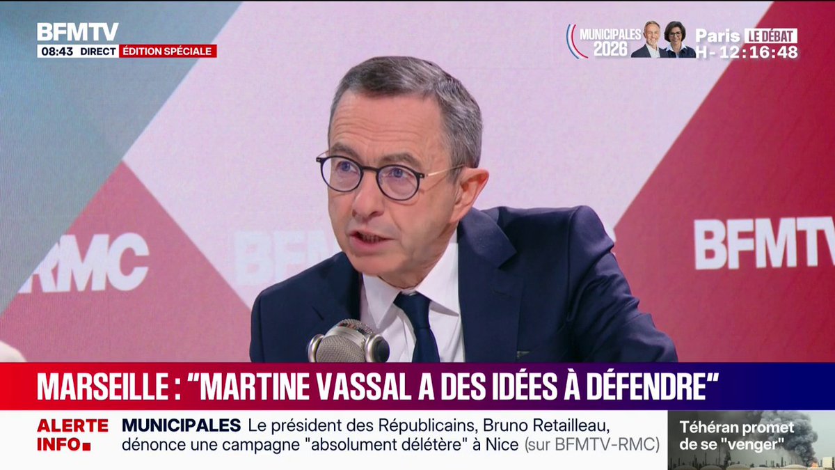 Municipales à Marseille: le maintien de Martine Vassal au second tour "est la bonne solution", assure Bruno Retailleau, président du parti Les Républicains