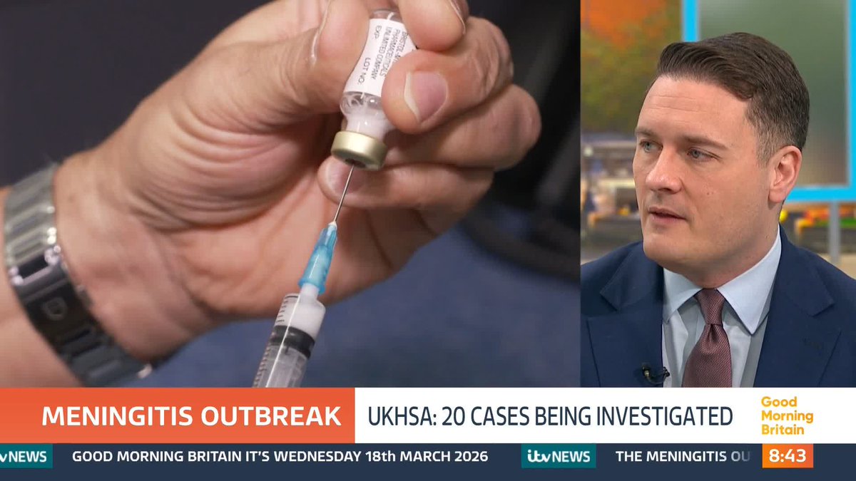 'Are we going to introduce a national vaccination programme for 18 year olds?' Susanna Reid asks Health Secretary Wes Streeting about the government's plans after the UK Health Security Agency reported that 20 cases of Meningitis are now being investigated.