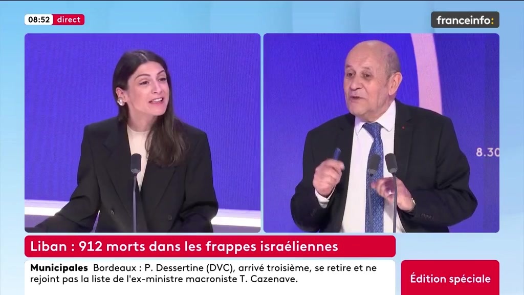 🔴 Liban : 912 morts dans les frappes israéliennes ➡️ "La responsabilité du Hezbollah dans la reprise du combat au Liban est entière. Le Hezbollah a choisi l'Iran contre le Liban [...] Il est là pour être le supplétif de l'Iran", dit Jean‑Yves Le Drian