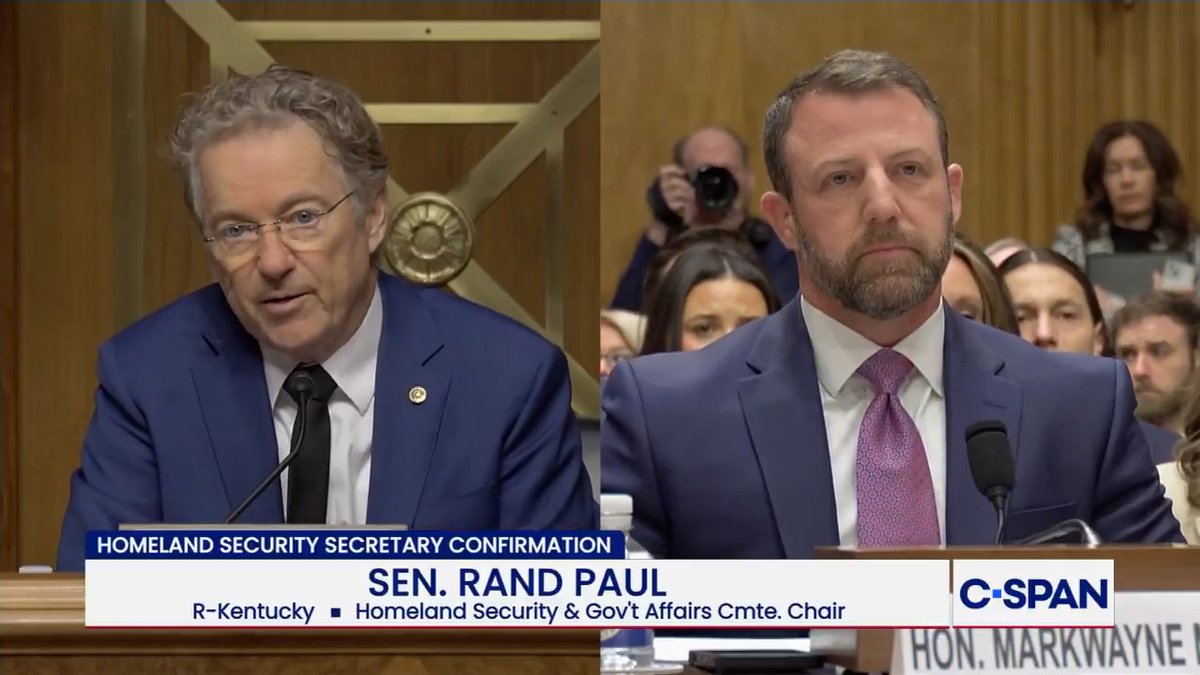 .Senator Rand Paul to Sen. Markwayne Mullin's (R-OK) at confirmation hearing to be DHS Secretary: "I just wonder if someone who applauds violence against their political opponents is the right person to lead an agency that has struggled to accept limits to the proper use of force."