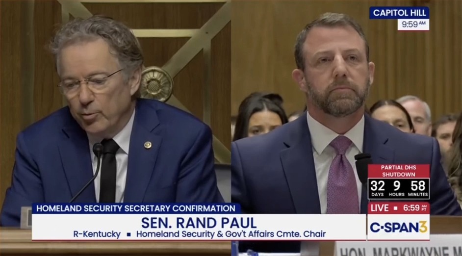 Good lord, Rand Paul is playing the video that should have ended the tenure of Sen. Markwayne Mullin. In a sane world, his nomination would be COOKED, as we're shown his violent, unfit temper. But this world is INSANE.