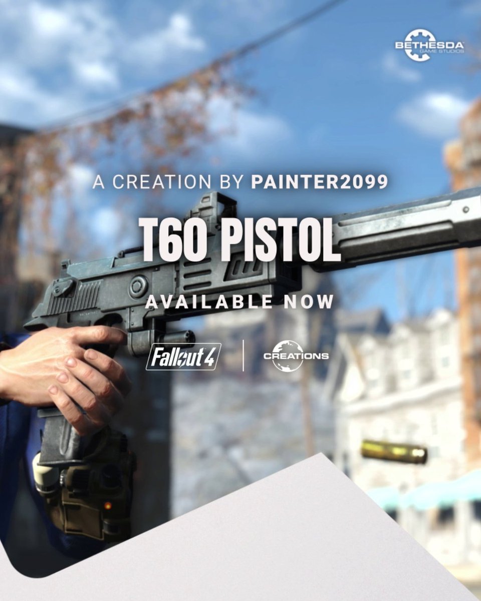 The free Brotherhood of Steel T60 Pistol Creation offers a customizable weapon, and is all you need to advance your Fallout 4 arsenal.
