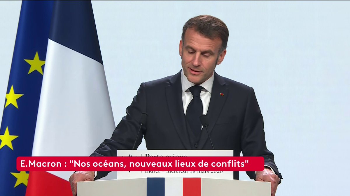 🔴 🗣 Nouveau porte-avions : “Le futur porte-avions sera de 310 mètres long, il déplacera 80 000 tonnes, détaille Emmanuel Macron. Il coûtera près de 10 milliards d’euros”, ajoute-t-il. #canal16