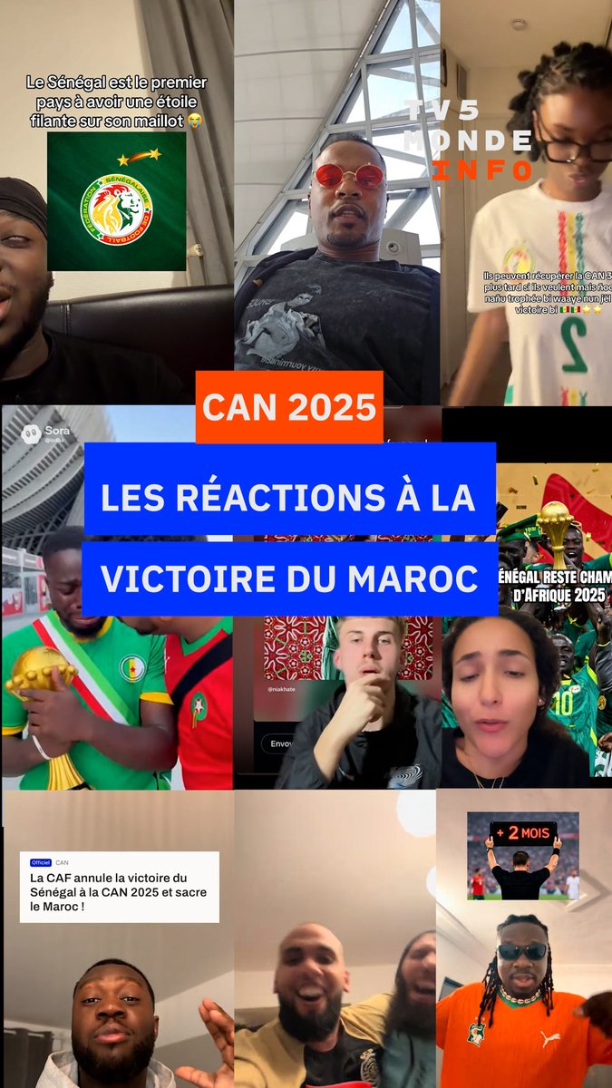 🇸🇳🇲🇦🏆Le Sénégal perd son titre tandis que le Maroc est sacré vainqueur de la CAN 2025. Cette décision de la CAF a suscité de vives réactions sur les réseaux sociaux.