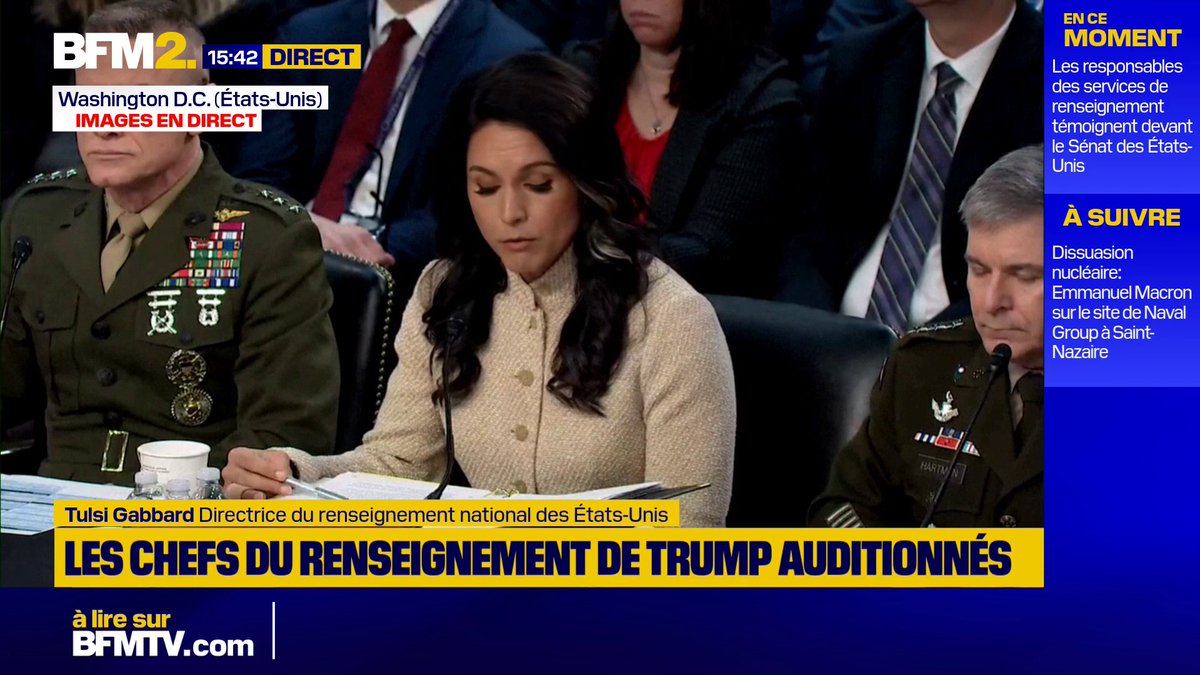 "La Russie dispose de systèmes avancés, de missiles hypersoniques et de capacités sous-marines conçues pour neutraliser les États-Unis", déclare la directrice du renseignement national des États-Unis, Tulsi Gabbard #BFM2