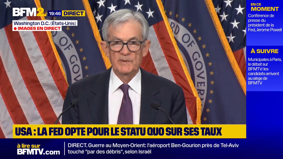 Guerre au Moyen-Orient: "À court terme, la hausse des prix de l'énergie fera grimper l'inflation globale", prévient le président de la Réserve fédérale des États-Unis, Jerome Powell #BFM2