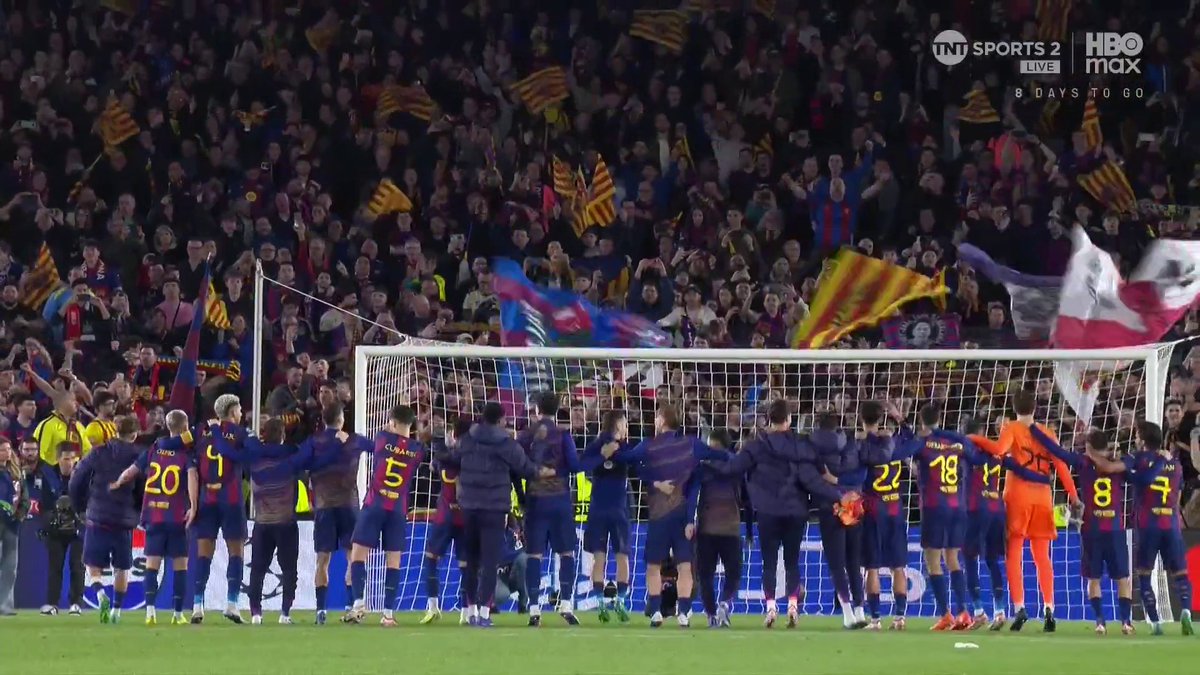Barcelona celebrate their 8-3 aggregate win over Newcastle, as they advance to the Champions League quarter-final 👏 TNT Sports & discovery+ UK
