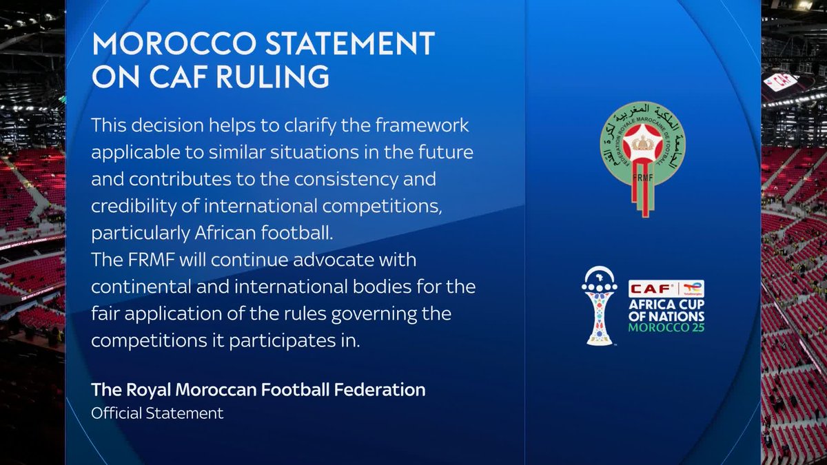 A statement from the Royal Moroccan Football Federation after Morocco were crowned Africa Cup of Nations winners following a major ruling that overturned Senegal’s victory in the final ⤵️