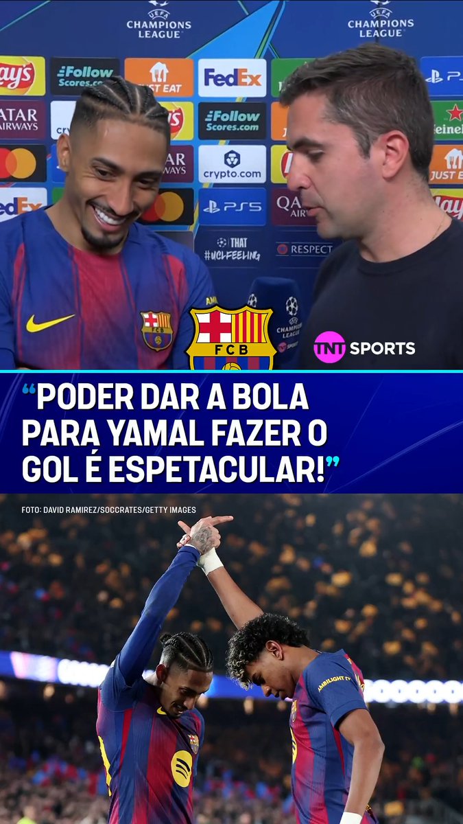 RAPHINHA 🫱🫲 LAMINE YAMAL! O brasileiro não enconomizou elogios a sua dupla de ataque no Barcelona em papo com nosso @arthurquezada. Dois CRAQUES da #CasaDaChampions. #MFM
