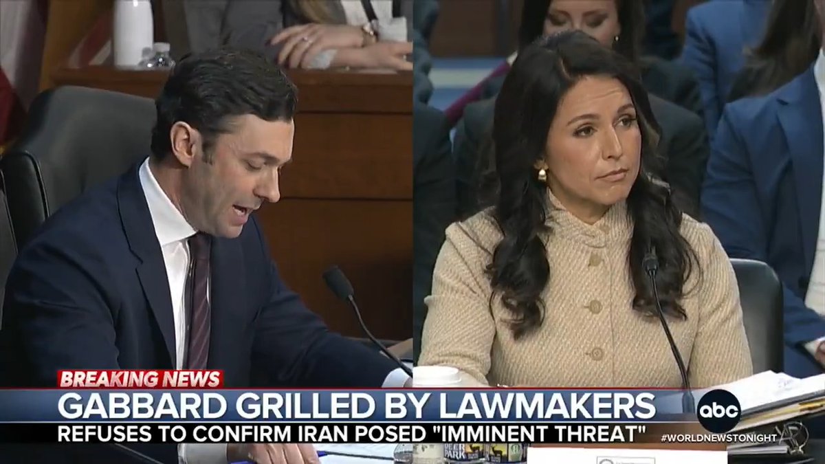 Pres. Trump attended a dignified transfer just 24 hours after a top intelligence official resigned in protest of the war in Iran. Today Director of National Intelligence Tulsi Gabbard would not echo Trump's claim that Iran posed and imminent threat to the US. Mary Bruce reports.