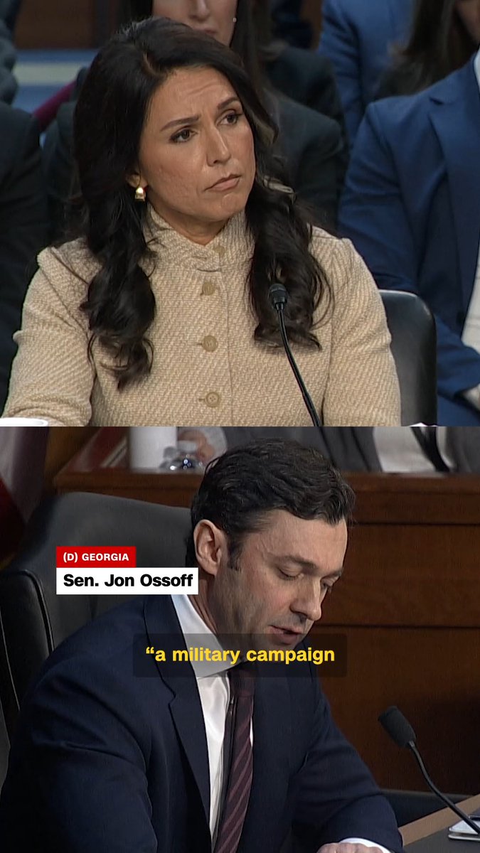 In an exchange with Sen. Jon Ossoff at the Senate's Worldwide Threats hearing, Director of National Intelligence Tulsi Gabbard said it's not her job to determine what is an "imminent threat." Gabbard told lawmakers that "the only person who can determine what is and is not an imminent threat is the president." Read more:
