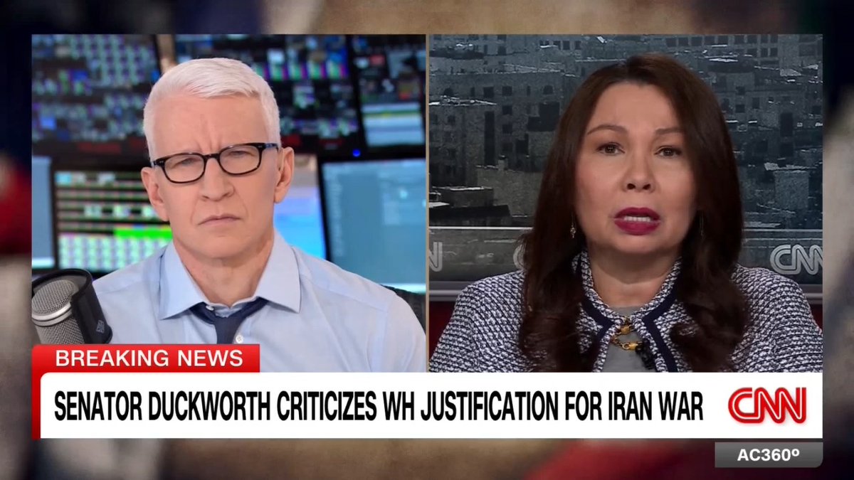 Former combat veteran Senator Tammy Duckworth, who sits on the Armed Services Committee, says "an air campaign alone is not working" and that President Trump "doesn't have a plan for what's next" in the war in Iran.