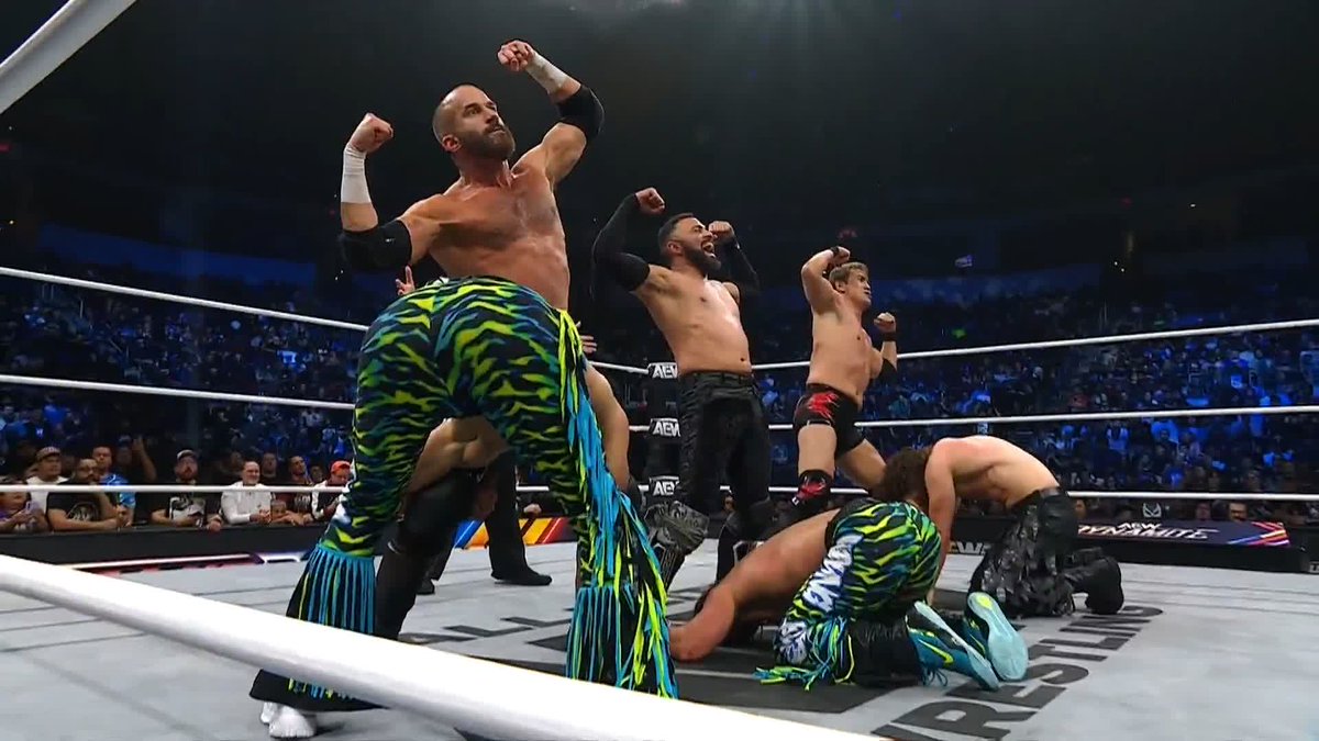 Jungle Jack Perry and the @YoungBucks take a bite out of The Invisible Hand Family! Watch #AEWDynamite LIVE on TBS & HBO Max
