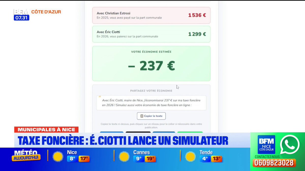Municipales à Nice : Eric Ciotti lance un simulateur pour estimer une éventuelle baisse de la taxe foncière en cas de victoire