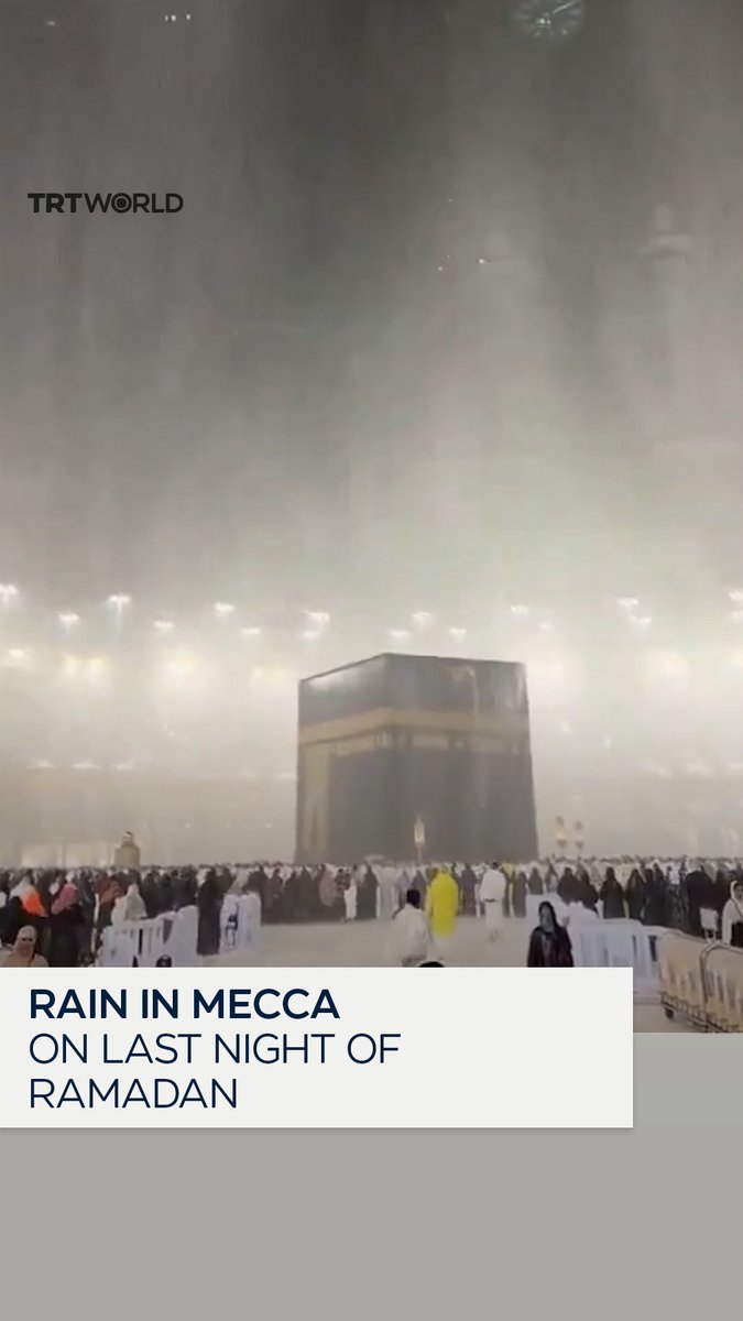 Overjoyed worshippers prayed in the rain that fell over the Grand Mosque in Mecca, Saudi Arabia on March 19, during the Qiyam al Layl prayer