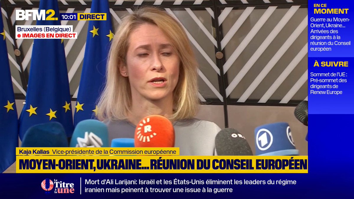 '"Il est vraiment temps de montrer notre soutien à l'Ukraine car la guerre au Moyen-Orient est liée à la guerre en Ukraine. Et malheureusement, la Russie tire profit de la guerre au Moyen-Orient", assure la cheffe de la diplomatie européenne Kaja Kallas #BFM2
