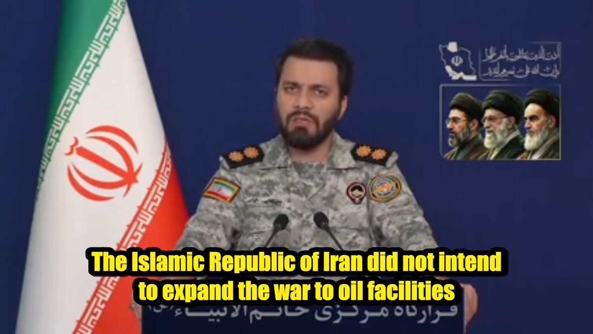Iran's CENTCOM just published a new official statement: "The Islamic Republic of Iran did not intend to expand the war to oil facilities and did not want to harm the economies of friendly and neighboring countries..." You will never see their side of story in FOX News or CNN