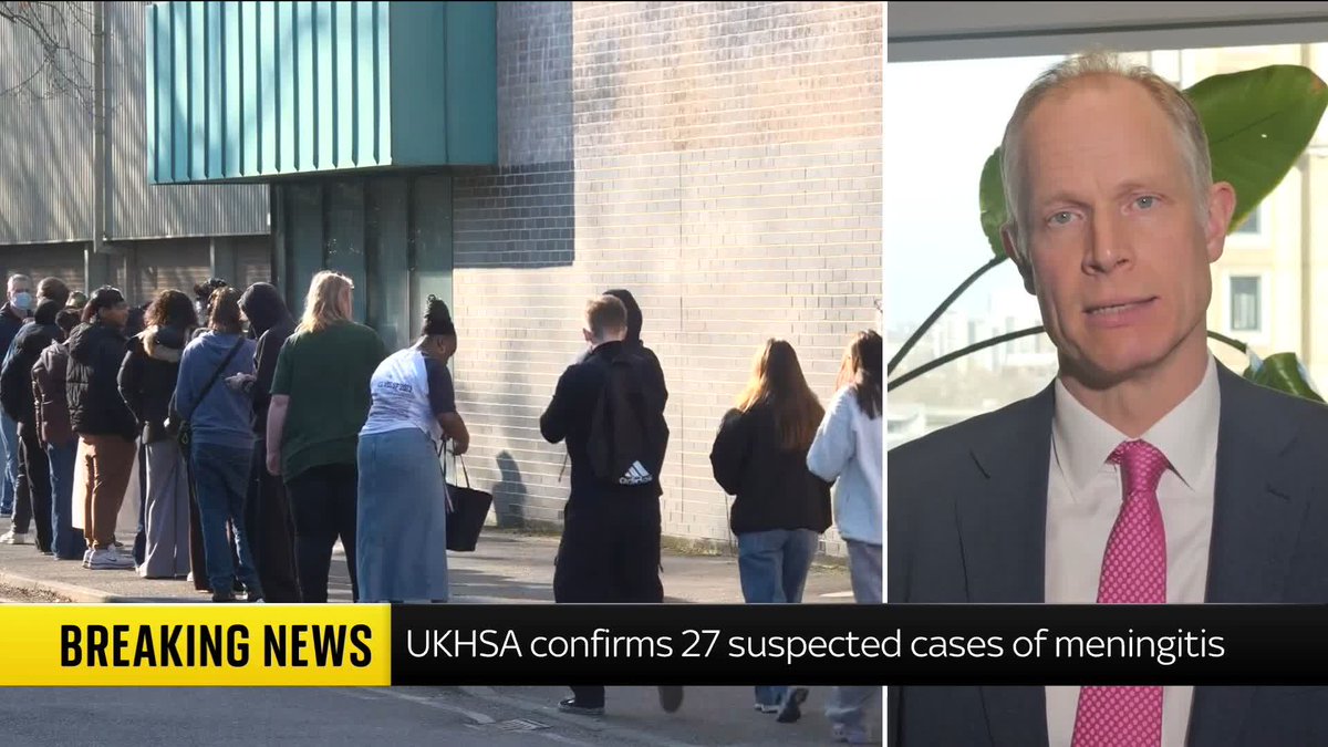"This is a large and unprecedented outbreak." Professor Robin May of the UK Health Security Agency tells Gareth Barlow that the number of meningitis cases linked to the outbreak in Kent "may go up slightly". Latest ➡️ 📺 Sky 501, Virgin 602 & YouTube