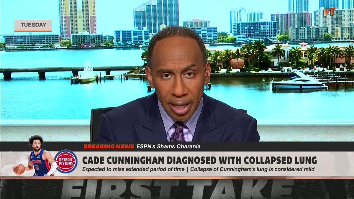 .Stephen A Smith reacts to the news that Cade Cunningham is out for an extended period of time with a collapsed lung.