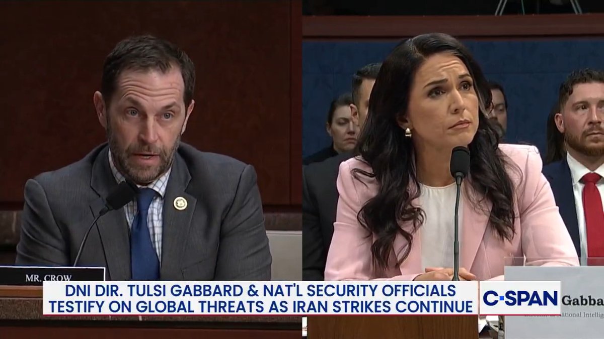 .Rep. Jason Crow: "Did you or the IC make any assessments as to the timing of potential threats facing the United States from Iran?" DNI Tulsi Gabbard: "The imminent nature of a threat is determined by the President."