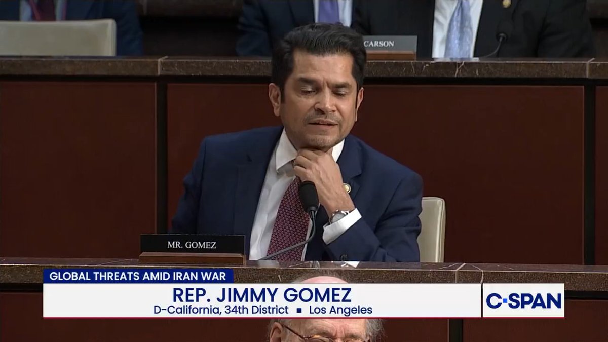 .Rep. Jimmy Gomez: "You testified last year that Iran was not building a nuclear weapon. Do you stand by that statement?" DNI Tulsi Gabbard: "Context matters—" Gomez: "You either stand by what you said last year, or not."