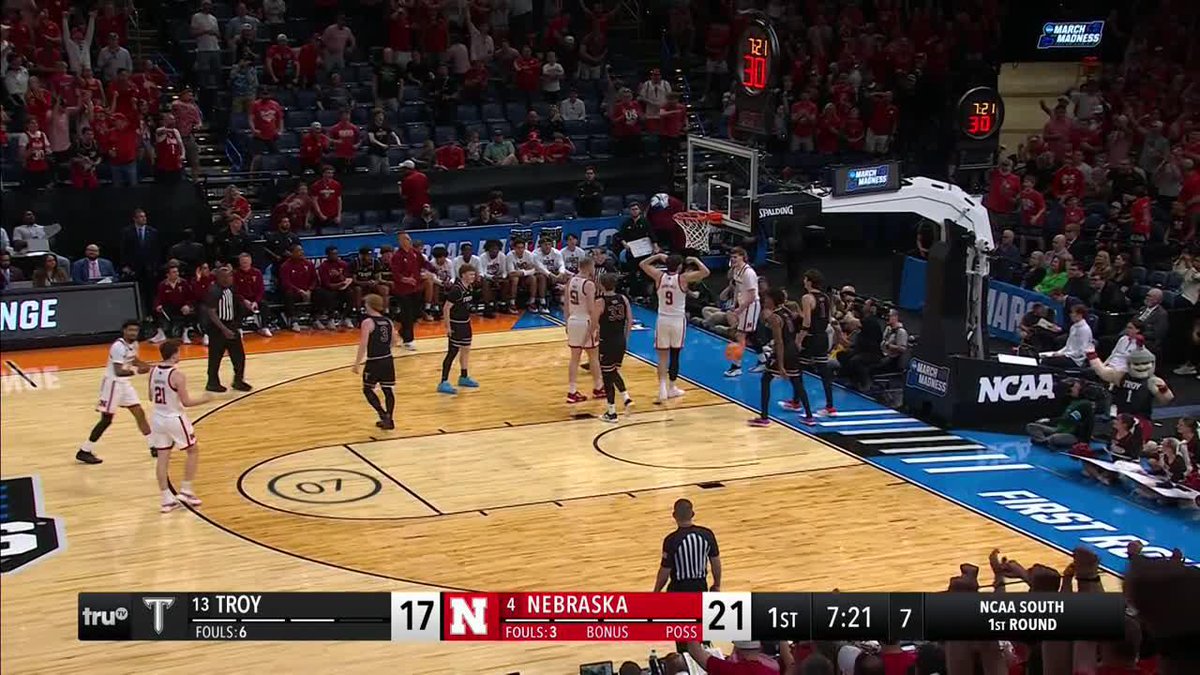 Braden Frager PLUS the foul 💪 #MarchMadness Nebraska Men's Basketball
