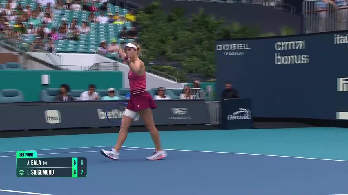 Remarkable set 😮 Laura Siegemund saves FOUR set points to take the opening set tiebreak against Eala 8-6! #MiamiOpen