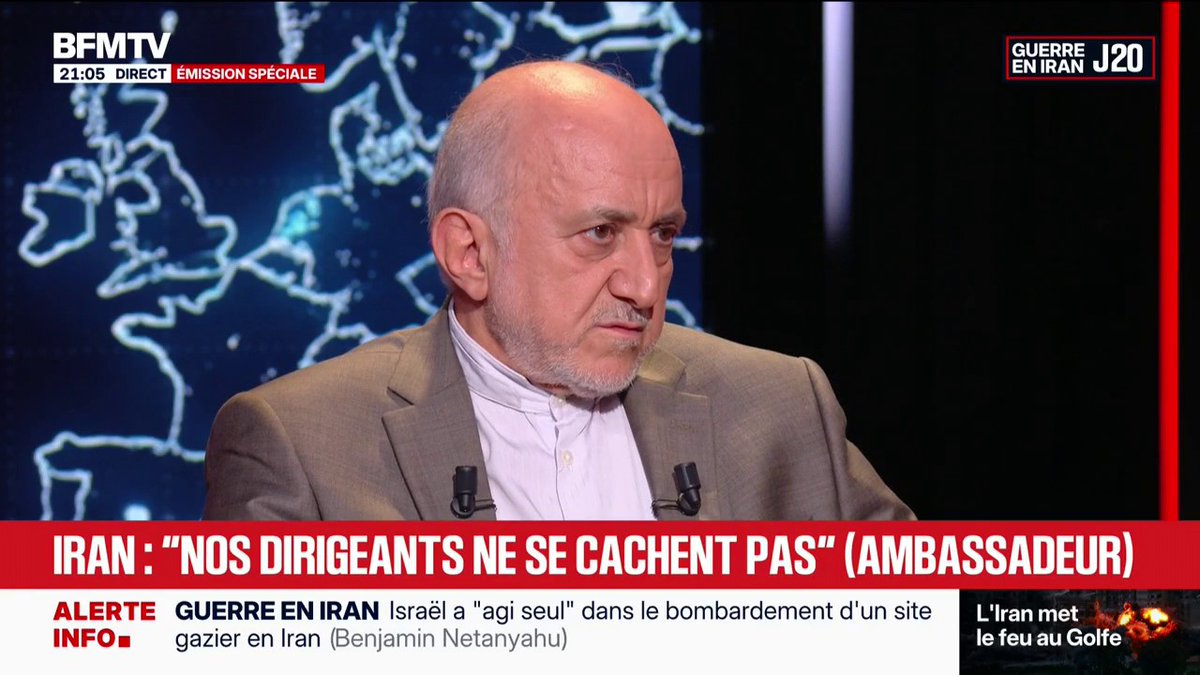 Ce soir, BFM a décidé d’offrir un siège bien confortable à l’Ambassadeur de la République islamique d’Iran. La honte !