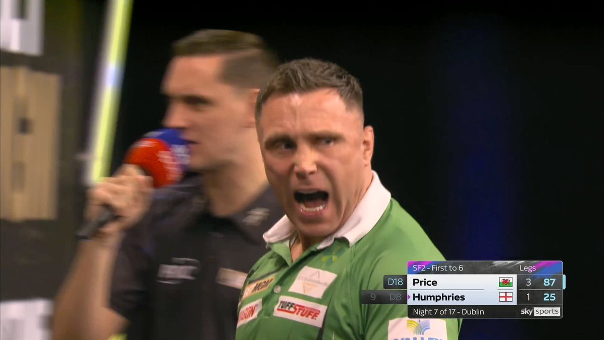 THE ICEMAN ON FIRE 🔥 Gerwyn Price is averaging north of 113, taking out a huge 87 checkout to break Luke Humphries and lead 4-1! 📲 #PLDarts | SF2