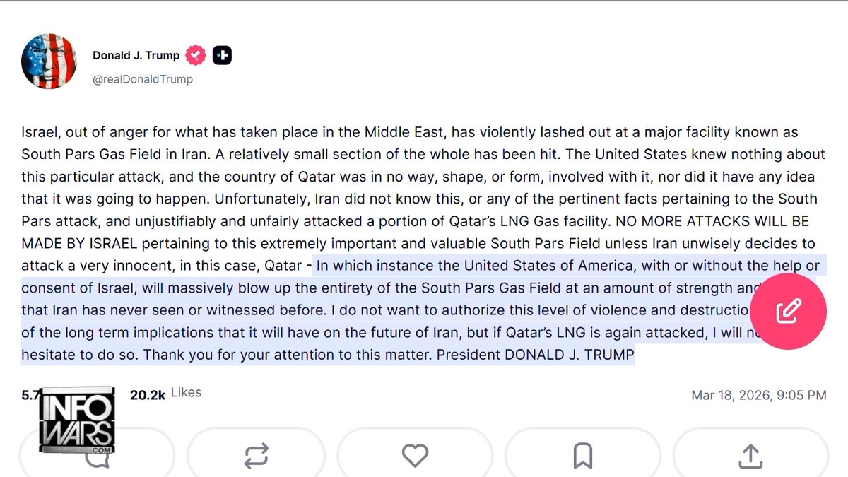 EXPERT ANALYSIS: Will Trump Follow Through On His Threat To Blow Up The South Pars Gas Field In Iran? "If Trump Does That, Then That Will Be The Single Most Outrageous Act Of Anti-Human Genocide That The World Has Ever Seen! 2-4 Billion Human Beings Will Starve To Death!" Former Green Beret Michael Yon & Mike Adams Break Down How Catastrophic A US Strike On Key Energy Infrastructure In Iran Would Be For The Entire World! »WATCH/SHARE THE LIVE X STREAM NOW: