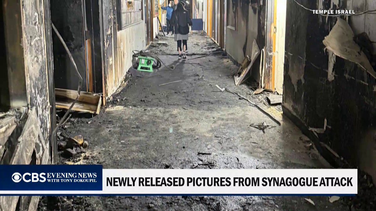 Newly released images show the destruction inside Temple Israel after a gunman armed with gasoline and explosives drove his truck into the building last week. @Jonahpkaplan reports it stopped just steps from a room filled with 24 children.