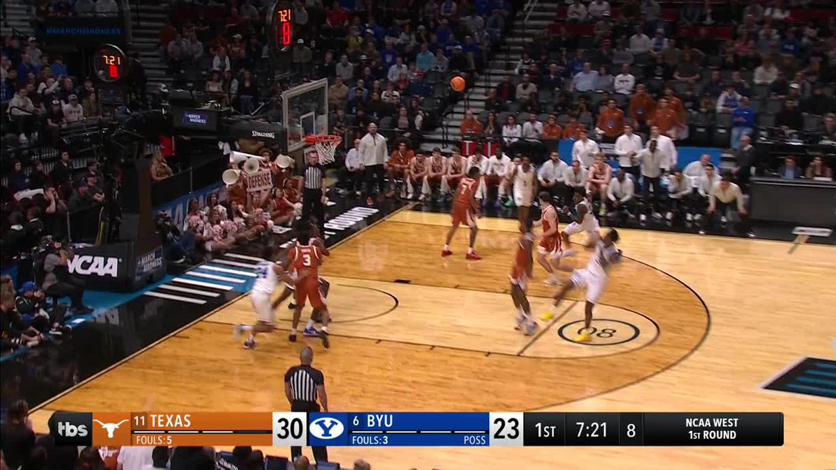 AJ Dybantsa is having a MONSTER first half 🔥 20 PTS 7-13 FG 6-6 FT Can he lead BYU to the W? Watch March Madness on TNT Sports