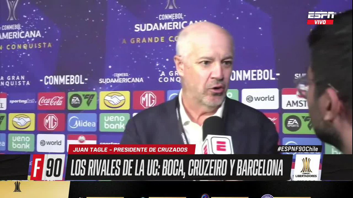 "ES UN GRUPO MUY ATRACTIVO... DAN GANAS DE JUGARLO" Juan Tagle, presidente de Universidad Católica, evaluó positivamente el sorteo de CONMEBOL #Libertedores y aseguró que los capitanes del equipo estaban muy contentos. ▶️ Mira #ESPNF90Chile en el Plan Premium de #DisneyPlus