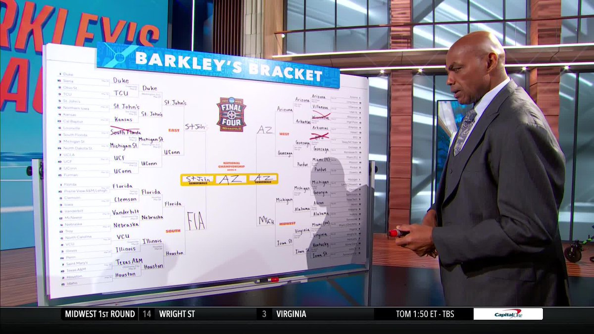 Four games left, and only three misses for Chuck on his bracket 😲👀