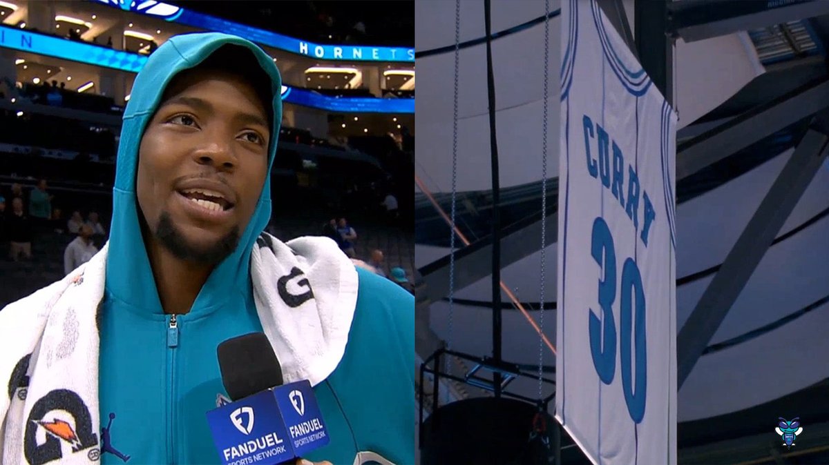 🎙️ Brandon Miller on Dell Curry's jersey retirement: "Congrats to him and his family." "It's always a great achievement. It's good to have Dell around, helping us, just giving us some small things to look forward to and add to our game..." Brandon M. Postgame Interview: