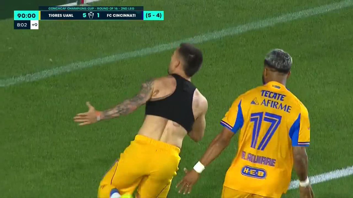 ¡¡AGÓNICO GOLAZO DEL URUGUAYO GORRIARÁN, A LOS 97', PARA EL 5-1 (5-4 global)!! Tigres logró la histórica remontada ante Cincinnati y CLASIFICÓ a cuartos de final de la CONCACAF Champions Cup 📺 #DisneyPlus Plan Premium