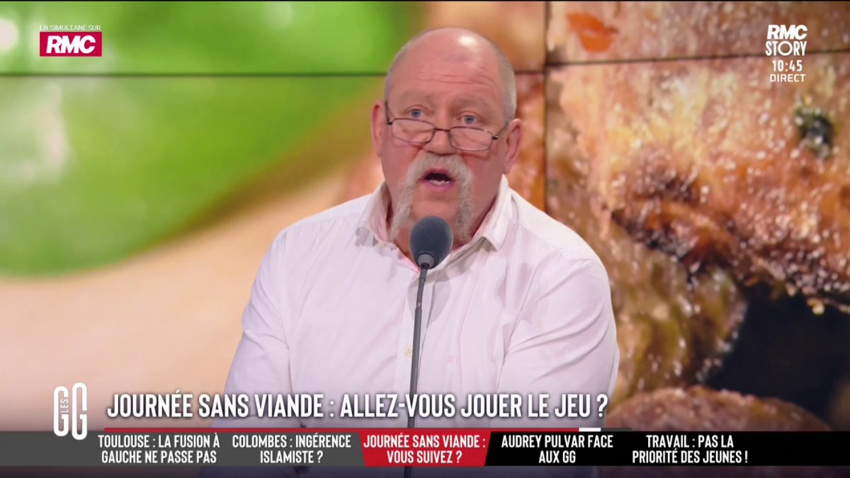 🥬 Journée mondiale sans viande 🗣️ Didier Giraud, éleveur de bovins, n’y comprend plus rien: "À la journée sans les cons, on fera l’émission sans vous! Quel est le bien-fondé de ça? Je veux une journée 100% bœuf. La puissance du lobbying vegan m’impressionne." #GGRMC