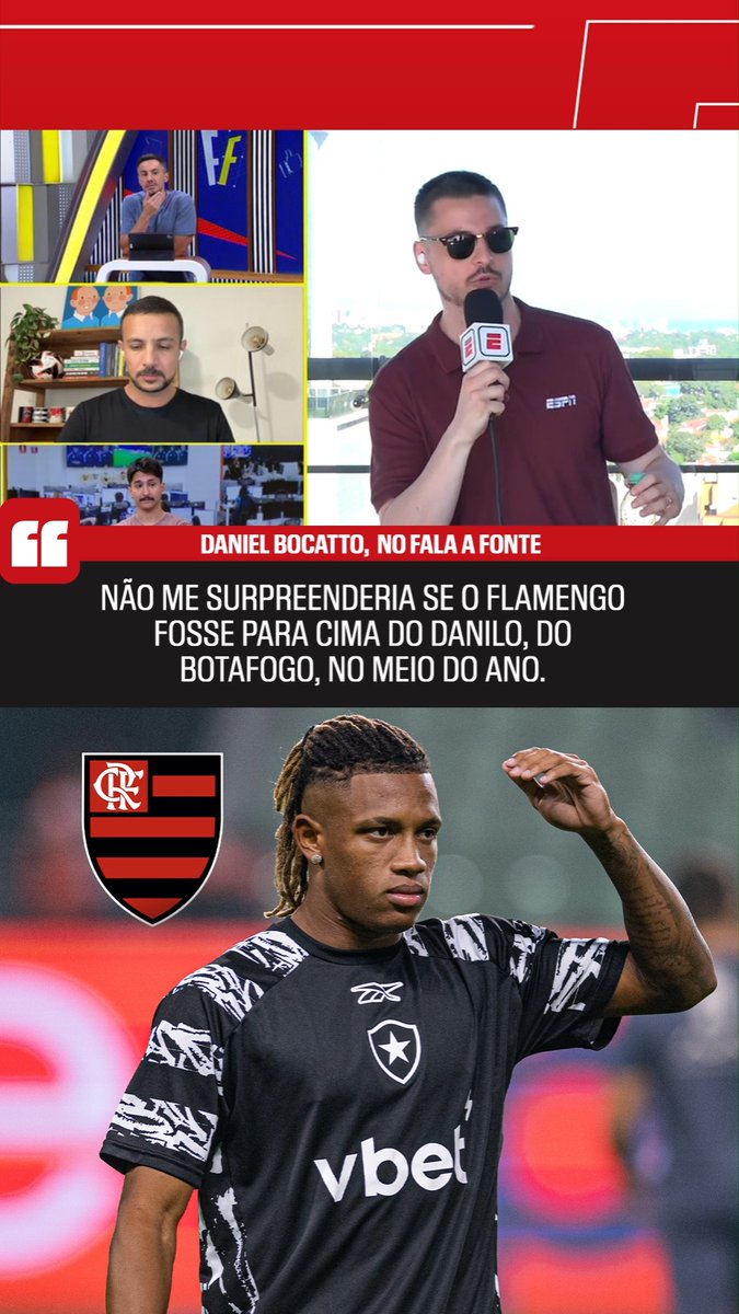 Danilo no Flamengo? 👀🔴⚫ Segundo informações de Daniel Bocatto, do Danilo, ex-Palmeiras e atualmente no Botafogo, é um dos nomes bem vistos pelo Rubro-Negro, que pode tentar contratar o volante no meio do ano. Seria uma boa negociação, fã de esportes? 🤔 Saiba TUDO do mercado da bola no Fala a Fonte! De segunda a sexta, às 09h, AO VIVO no YouTube da ESPN Brasil! #FalaFonte #FutebolNaESPN #Danilo #Flamengo #Botafogo