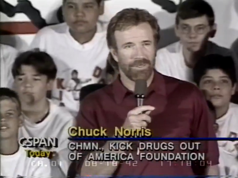 Chuck Norris has died. He had 6 C-SPAN appearances, including one when he served as chairman of the Kick Drugs Out of America Foundation, with President George H.W. Bush. RIP.