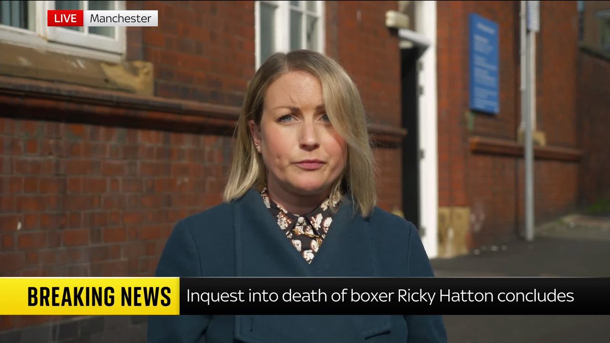 The inquest into the death of boxer Ricky Hatton has concluded. Sky's Katie Barnfield has the latest updates from Manchester. If you've been affected by this story and want to talk to someone, you can call the Samaritans free on 116 123 or at jo@samaritans.org.