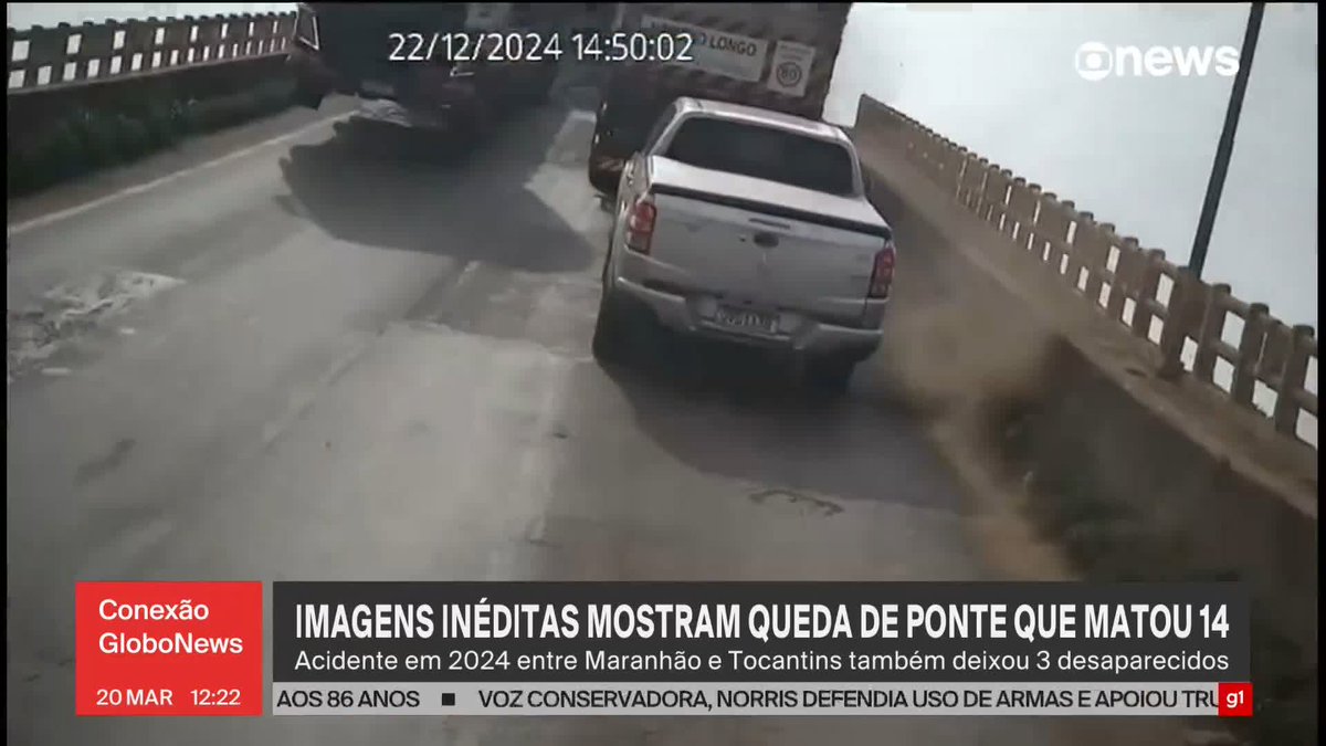 Novas imagens mostram o momento exato da queda da ponte JK, na travessia entre Tocantins e Maranhão, em dezembro de 2024. No acidente, 14 pessoas morreram, três ficaram desaparecidas e uma ferida.
