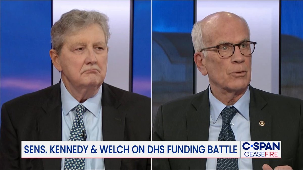 Ceasefire John Kennedy on DHS Shutdown: "I do not see any resolution right now." Senator Peter Welch: "I want to fund every single thing where we don't have any disagreement. The only place where we do have disagreement is ICE." Dasha Burns hosts.