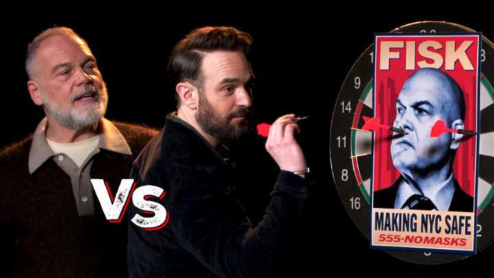 Watch Charlie Cox and Vincent D'Onofrio try to beat each other at darts while answering questions about Season 2 of #DaredevilBornAgain 🎯