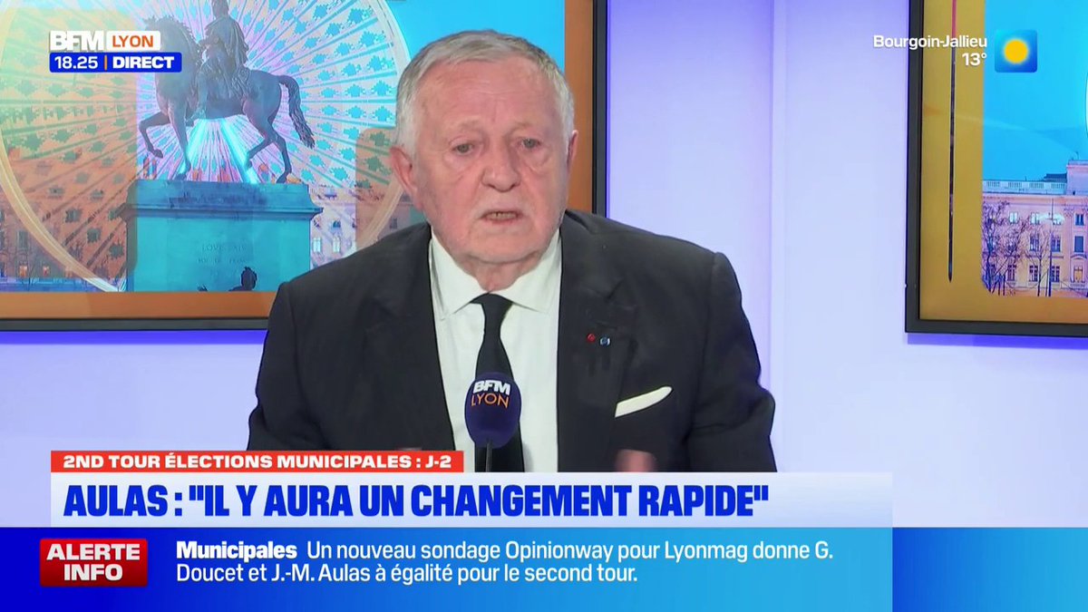 Jean-Michel Aulas (Coeur Lyonnais, LR, Renaissance, Horizons, Modem) annonce des "changements rapides" en cas d'élection